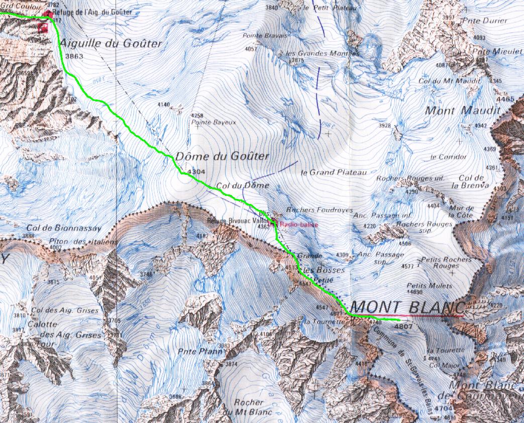 Mont Blanc - francouzská mapa